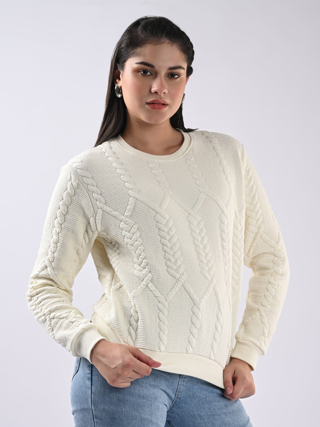 Women Ivory Slim Fit Sweatshirt