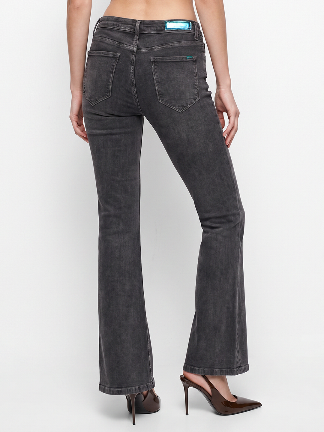 Women Grey High-Rise Flare Jeans