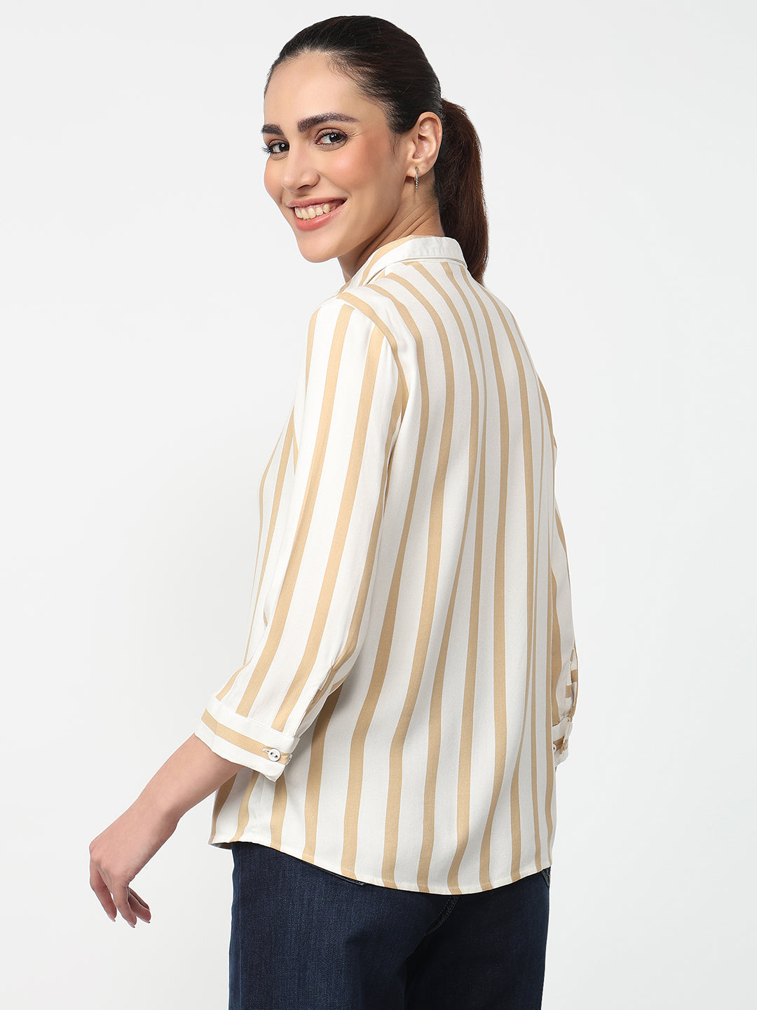 Women Beige/White Striped Shirt