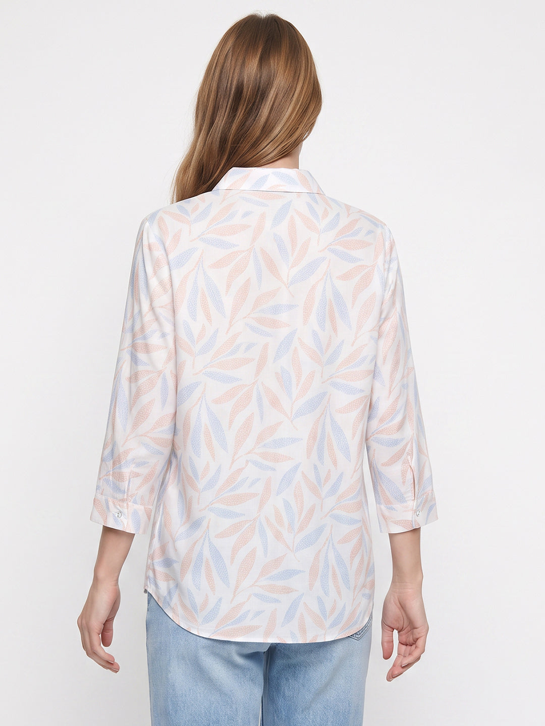 Women Rust Blue Leaf Shirt