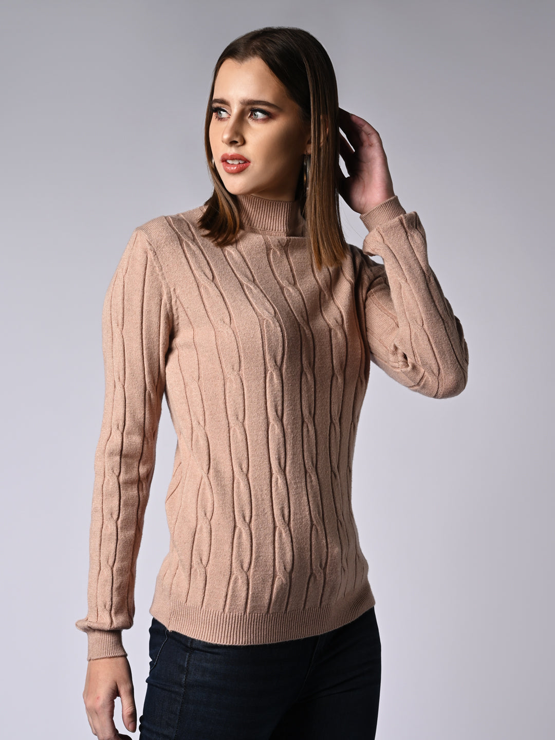 Women Beige Slim Fit Sweater