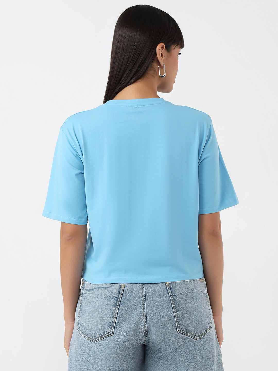 Women Sky Slim Crop Graphic T-Shirt