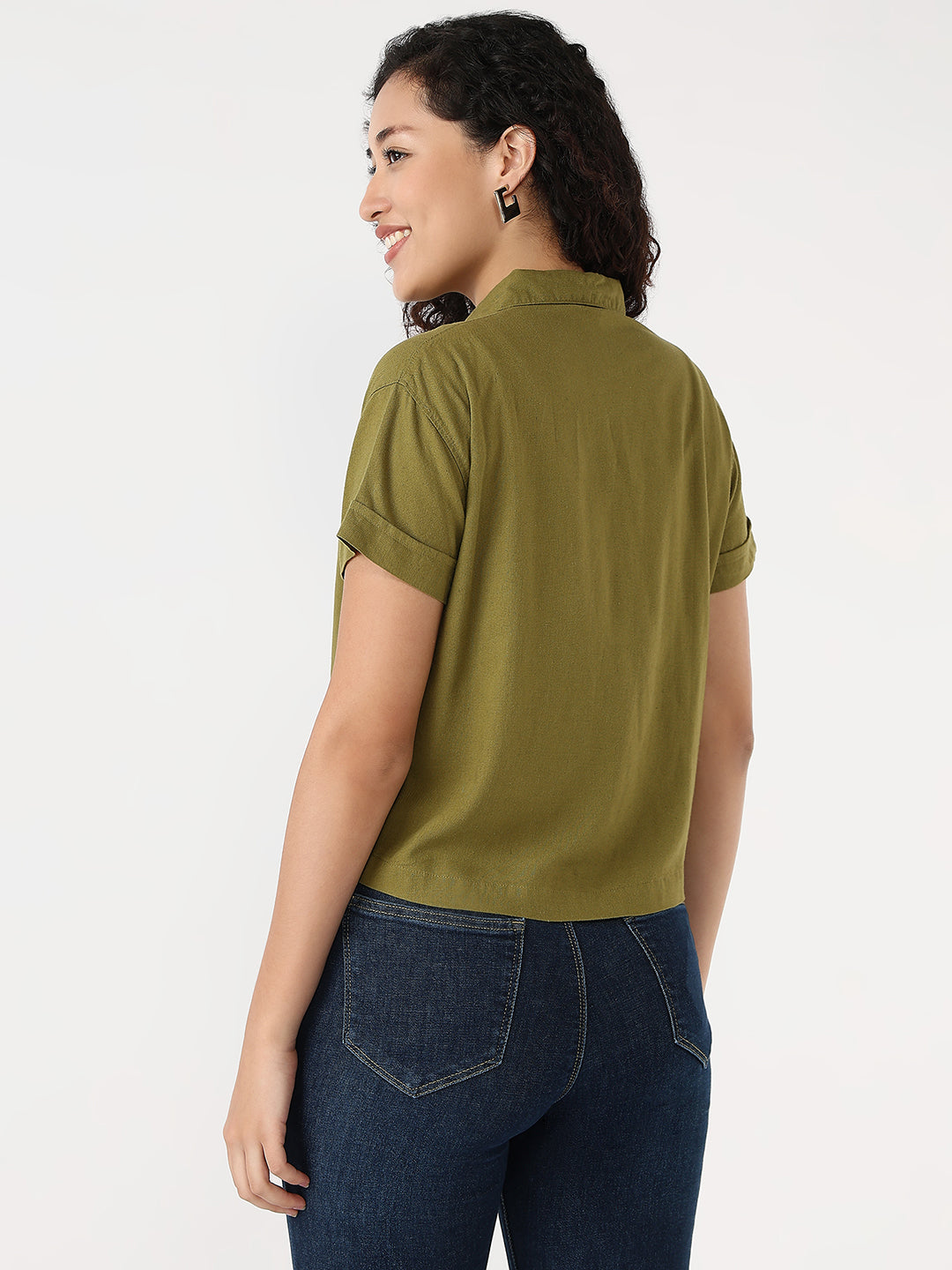 Women Avocado Slim Crop Shirt