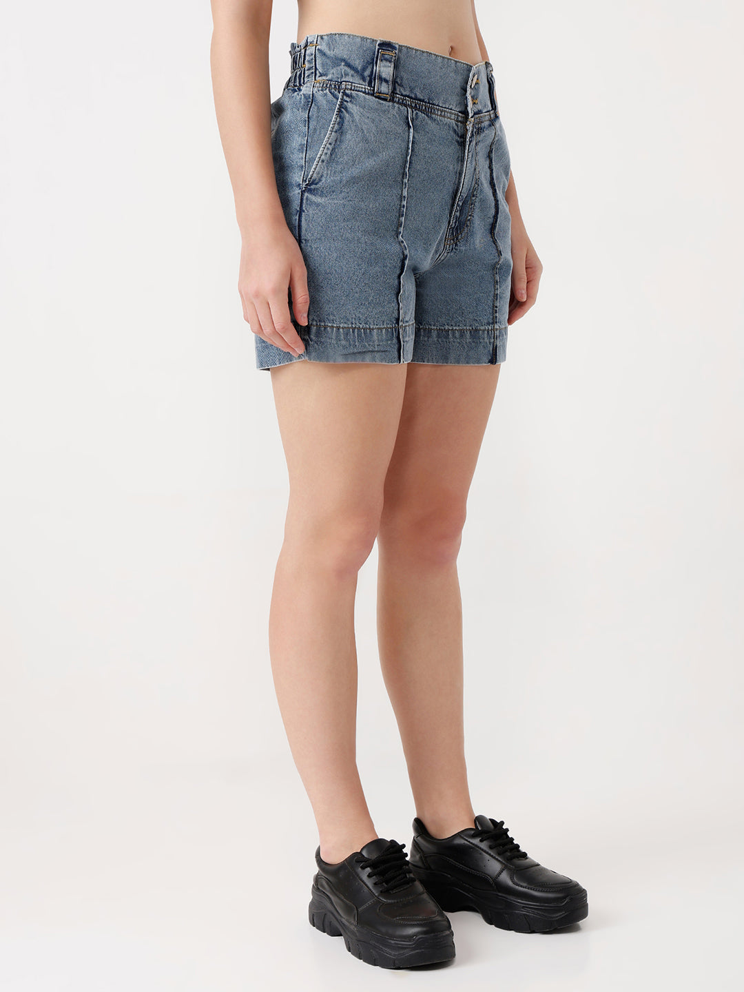 Women Light Blue High-Rise Slim Shorts