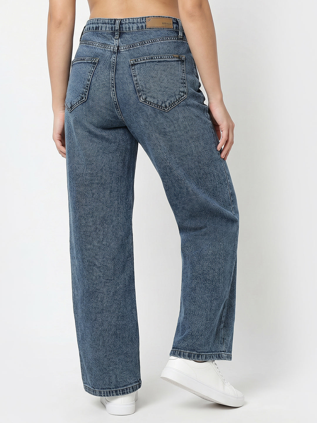Women Blue High-Rise Crop Wide Leg Jeans