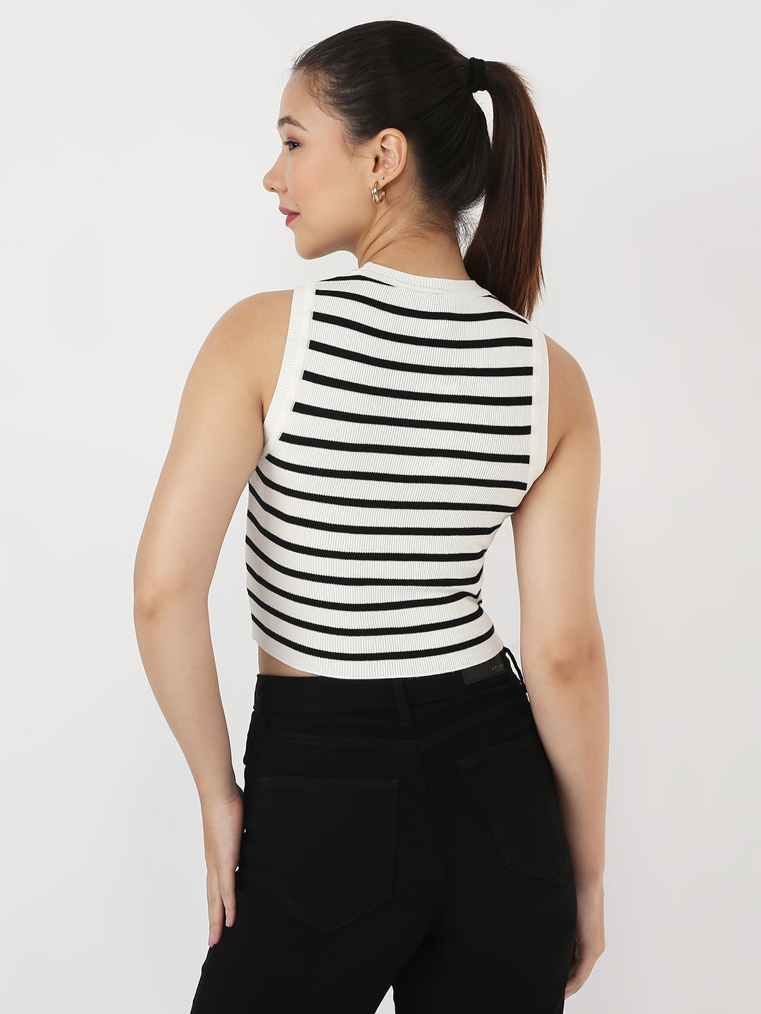 Women Black/White Stripe Tank Top