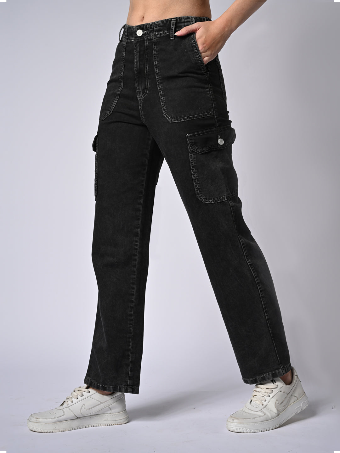 Women High-Rise Loose Straight Fit Cargo
