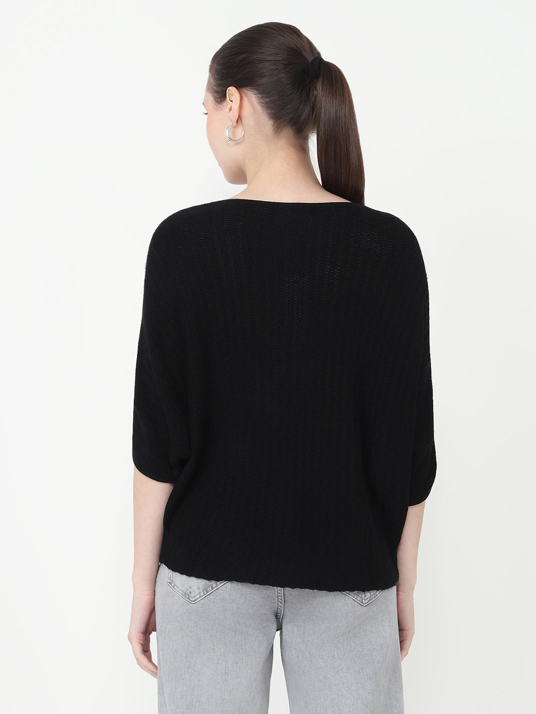 Women Black Slim Fit Batsleeve
