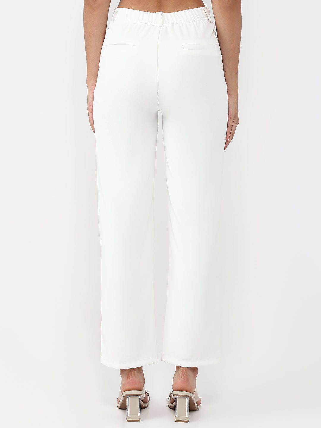 Women White High-Rise Straight Korean Pants