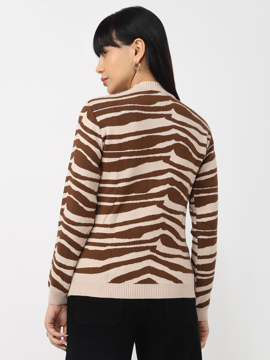 Women Beige/Sepia Slim Fit Sweater