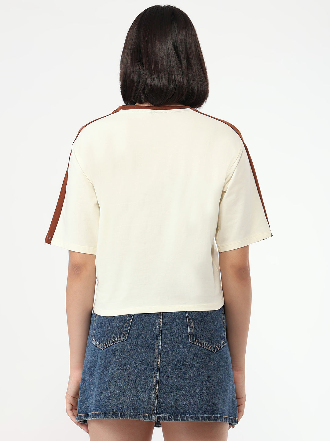 Women Ivory Slim Fit Crop T-Shirt