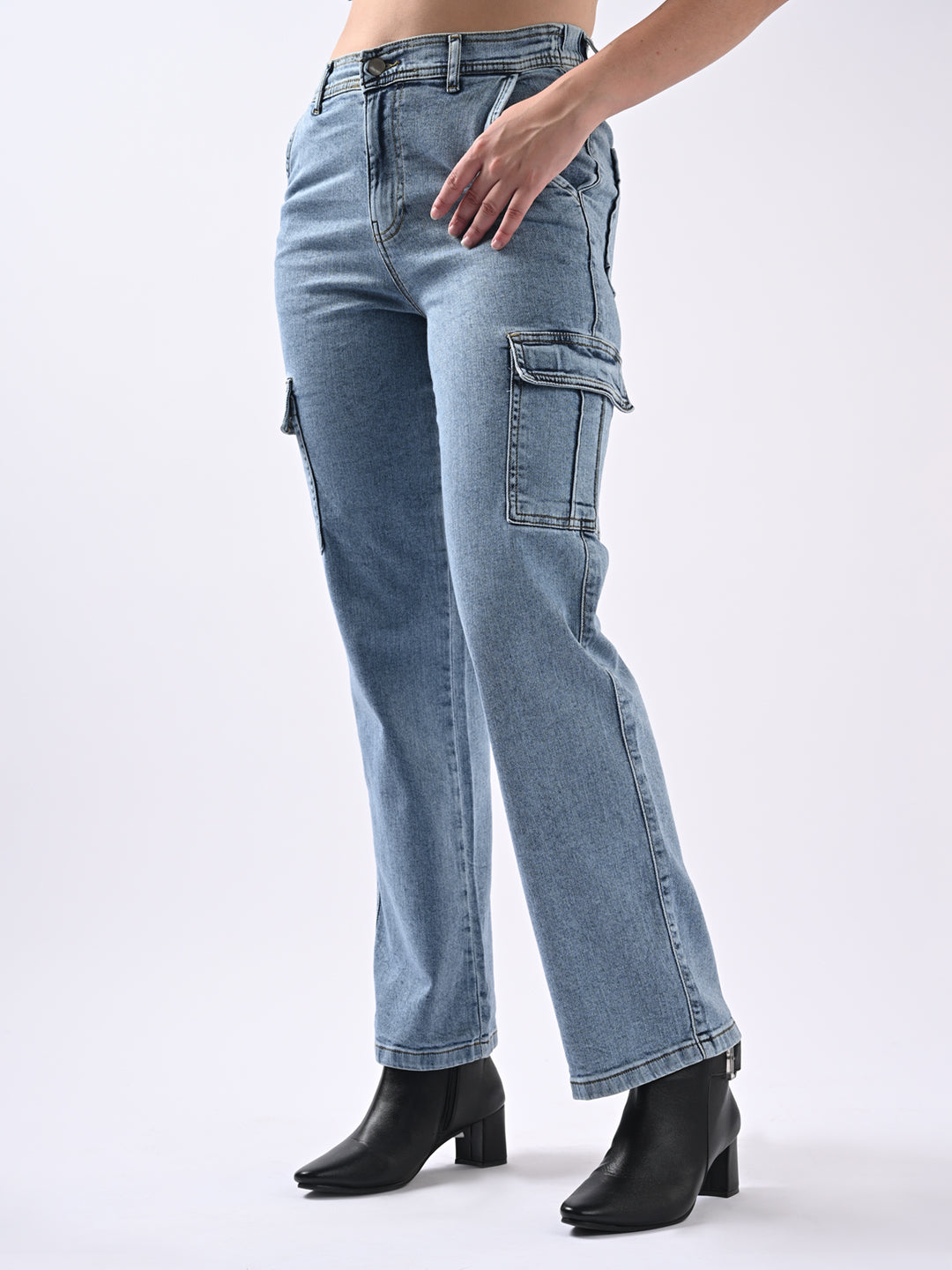 Women Blue High-Rise Cargo