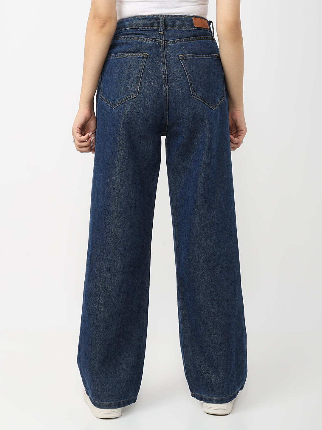 Women Dark Blue High-Rise Wide Leg Shimmer Jeans