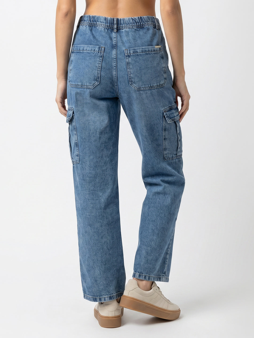 Women Blue Mid-Rise Cargo