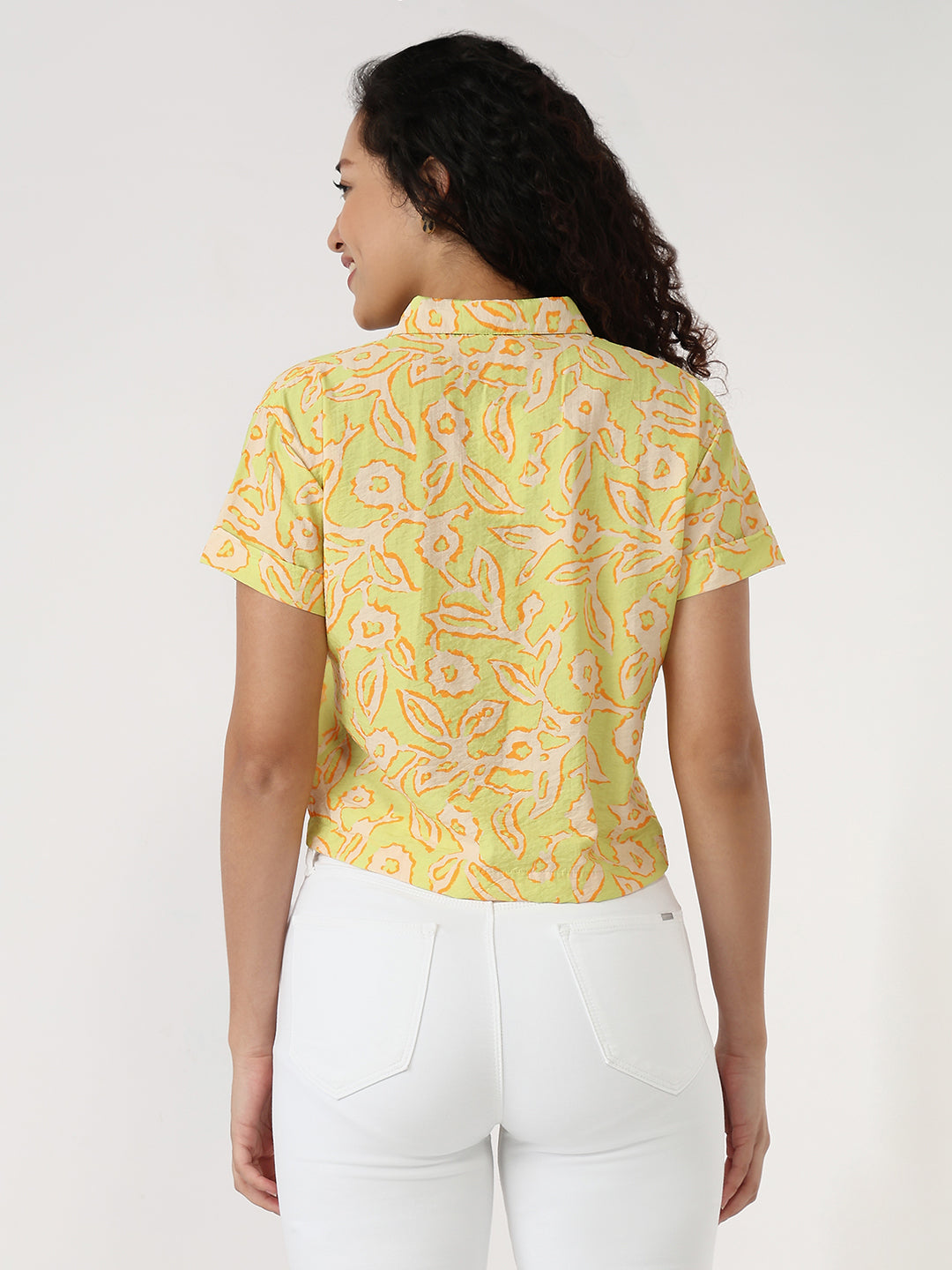 Women Lime Slim Crop Shirt