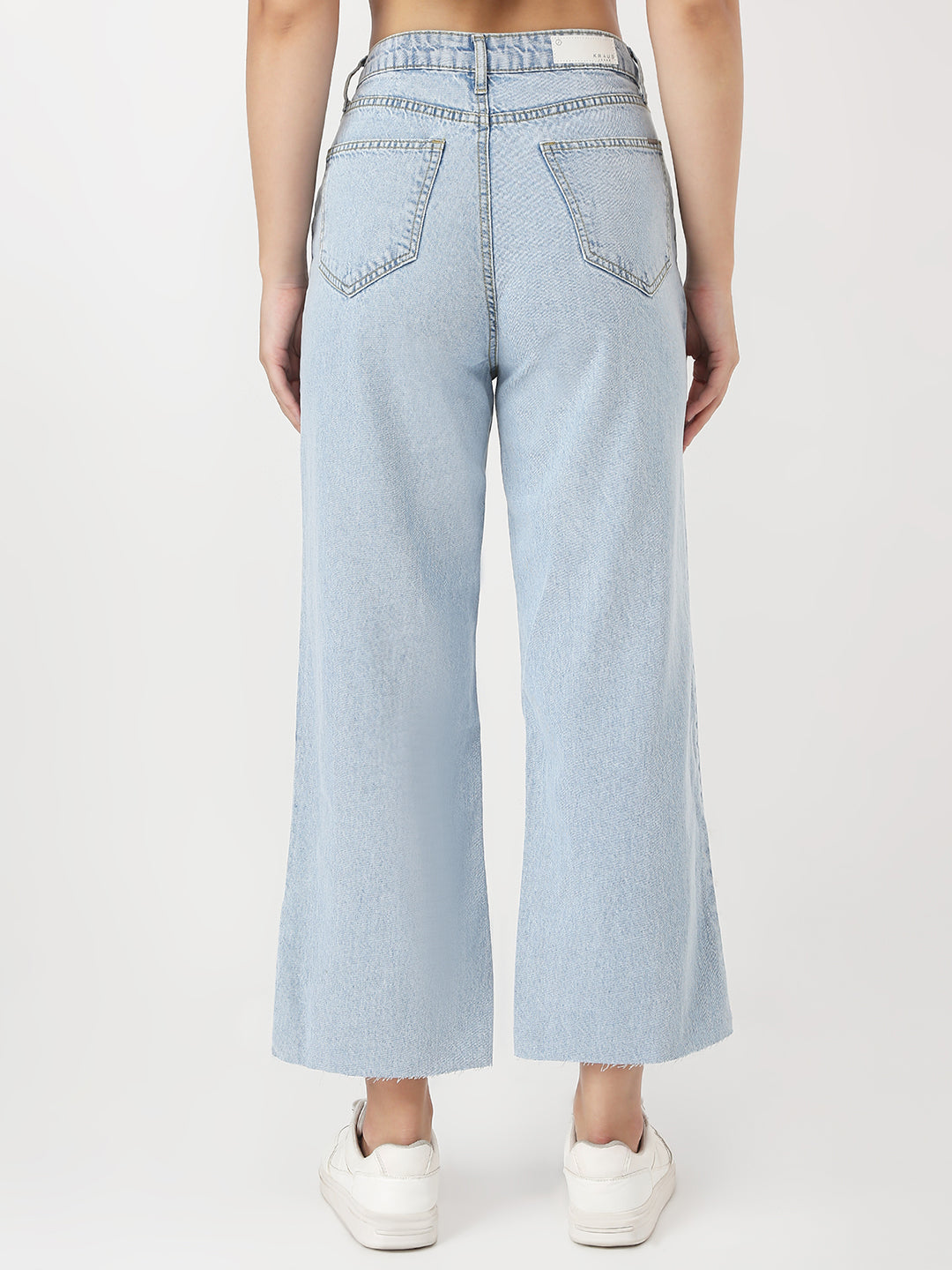 Women Light Blue Crop Wide Leg Jeans