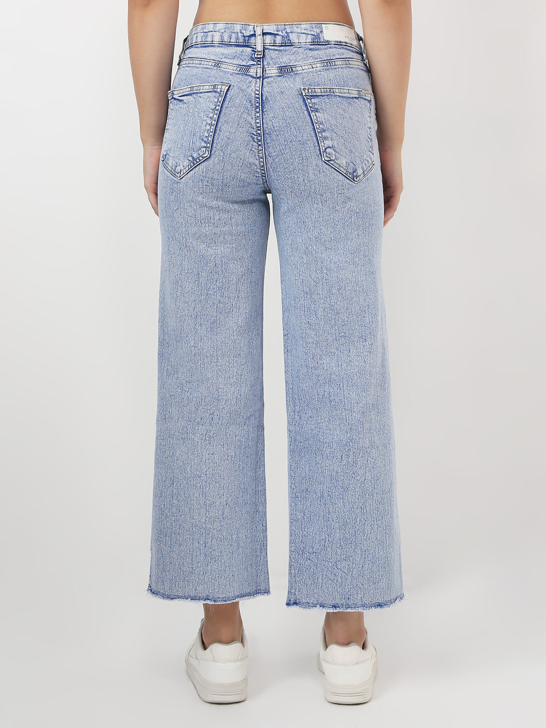Women Light Blue Crop Wide Leg Jeans