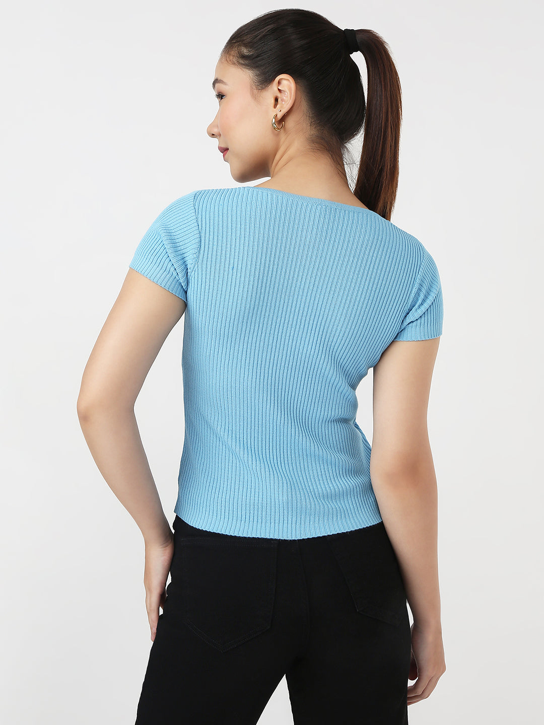 Women Sky Slim Flat Knit Top