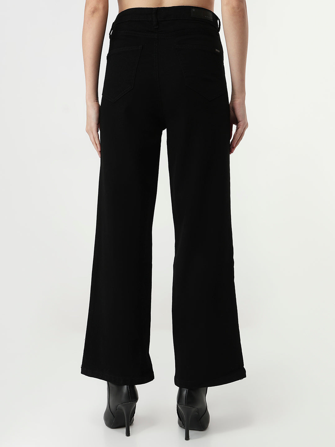Women Black High-Rise Wide Leg Jeans