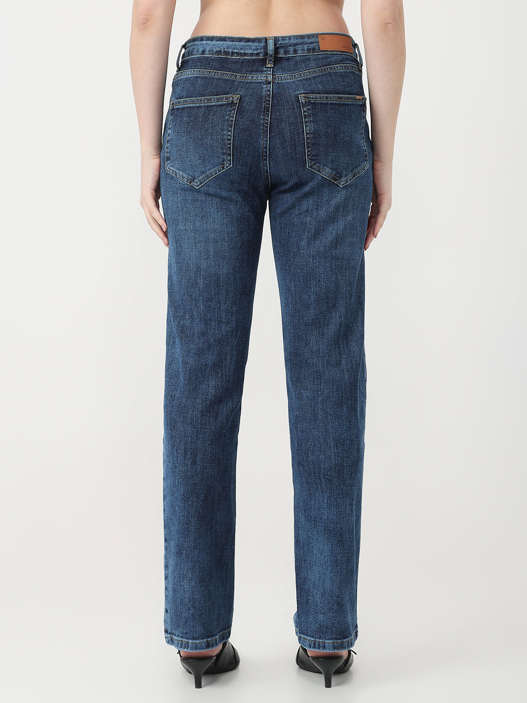 Women Blue High-Rise Slim Straight Jeans