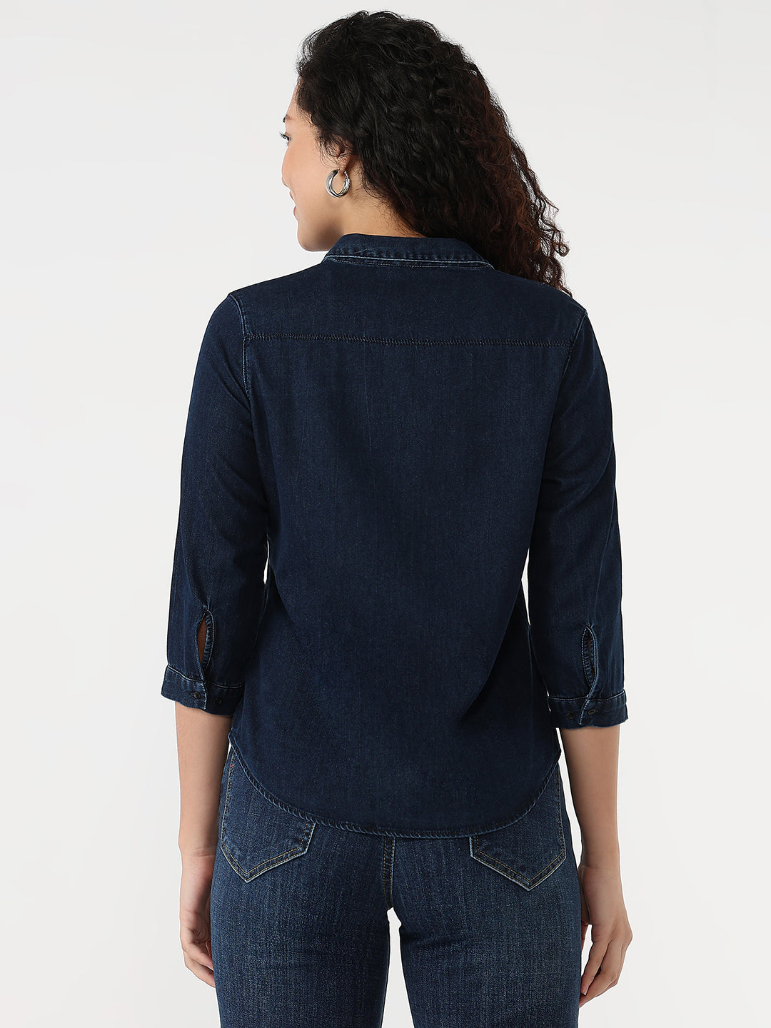 Women Dark Blue Slim Shirt