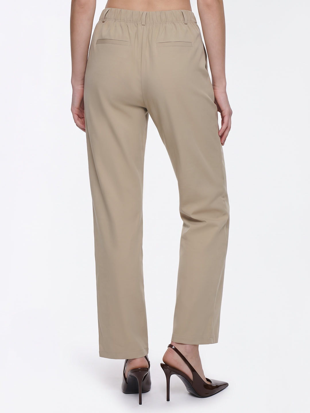 Beige High-Rise Straight Fit Korean Pants