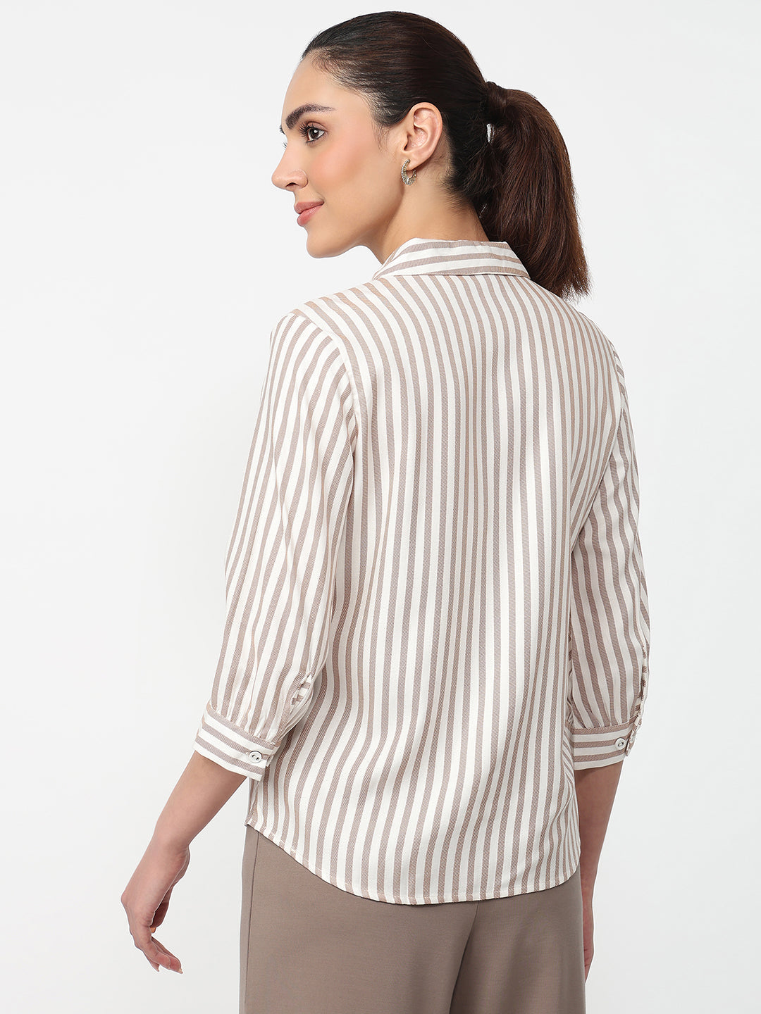 Women Beige/White Striped Shirt
