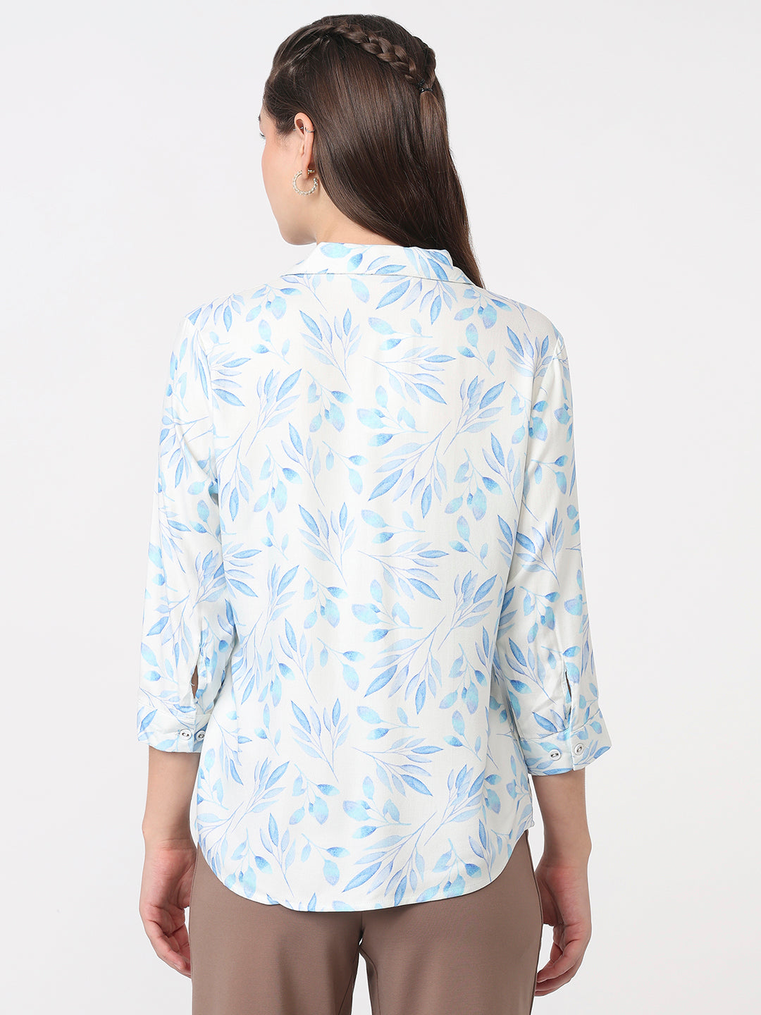 Women Blue Leaf Slim Fit Shirt