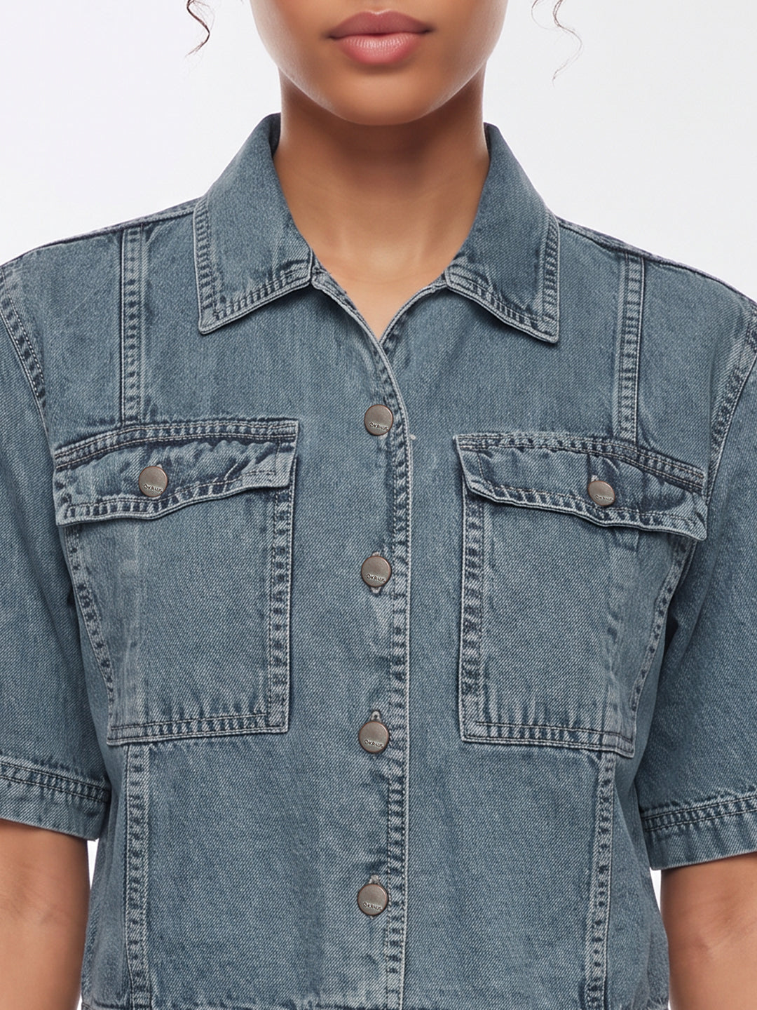 Blue Denim Crop Shirt