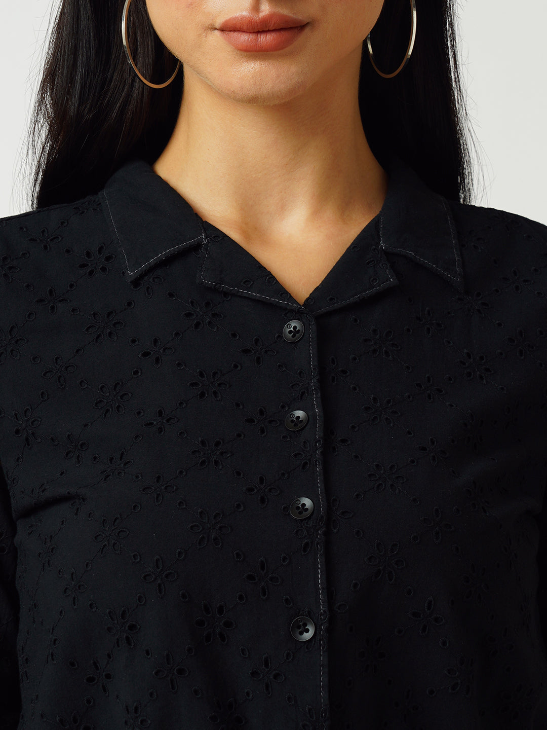 Women Black Schffli Crop Shirt