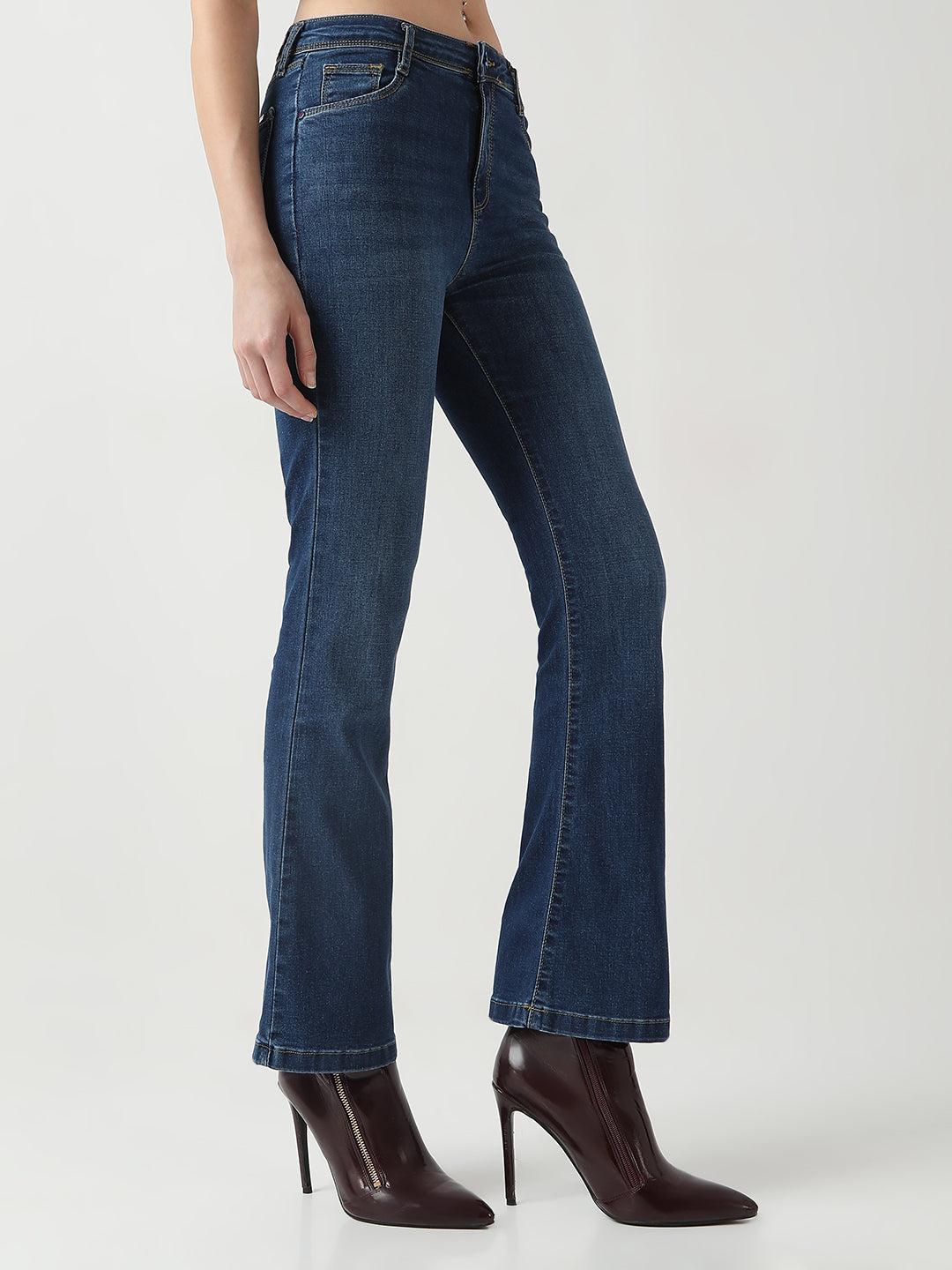 Women Dark Blue High-Rise Flare Jeans