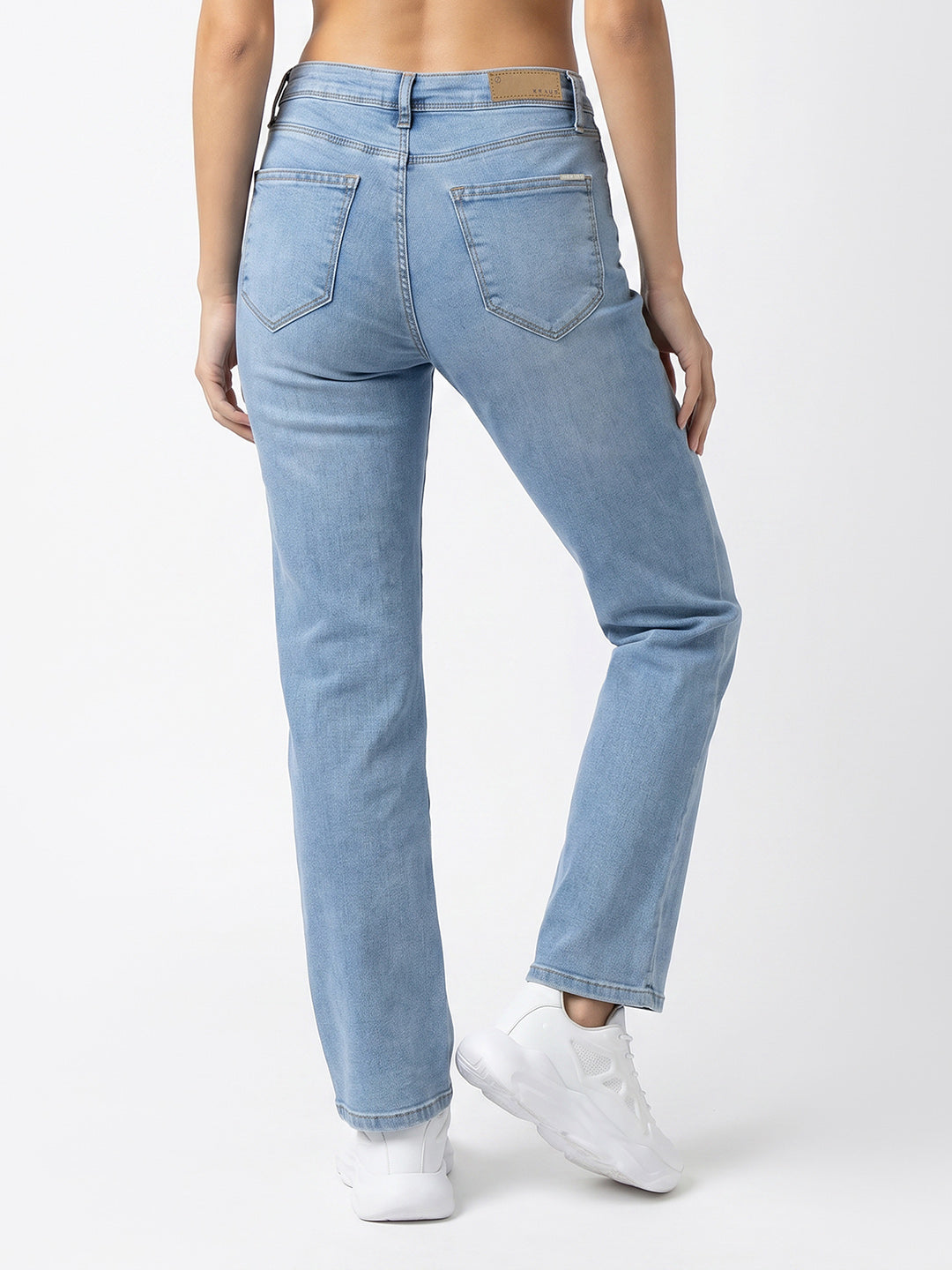 Women Light Blue High-Rise Crop Flare Jeans