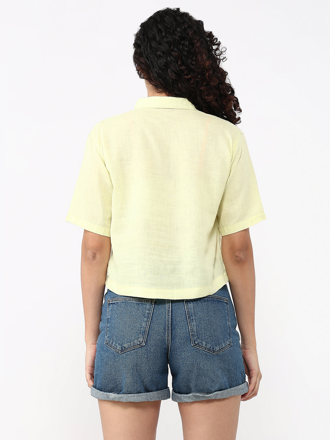 Women Luminary Green Slim Fit Crop Shirt