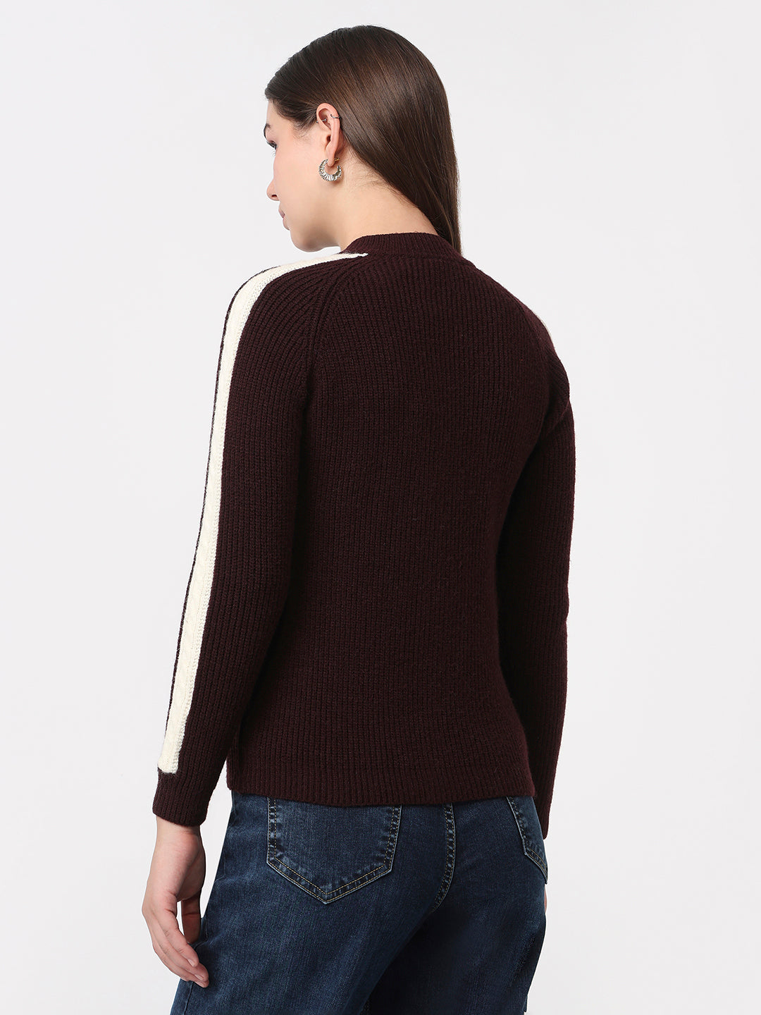 Women Wine Slim Fit Sweater