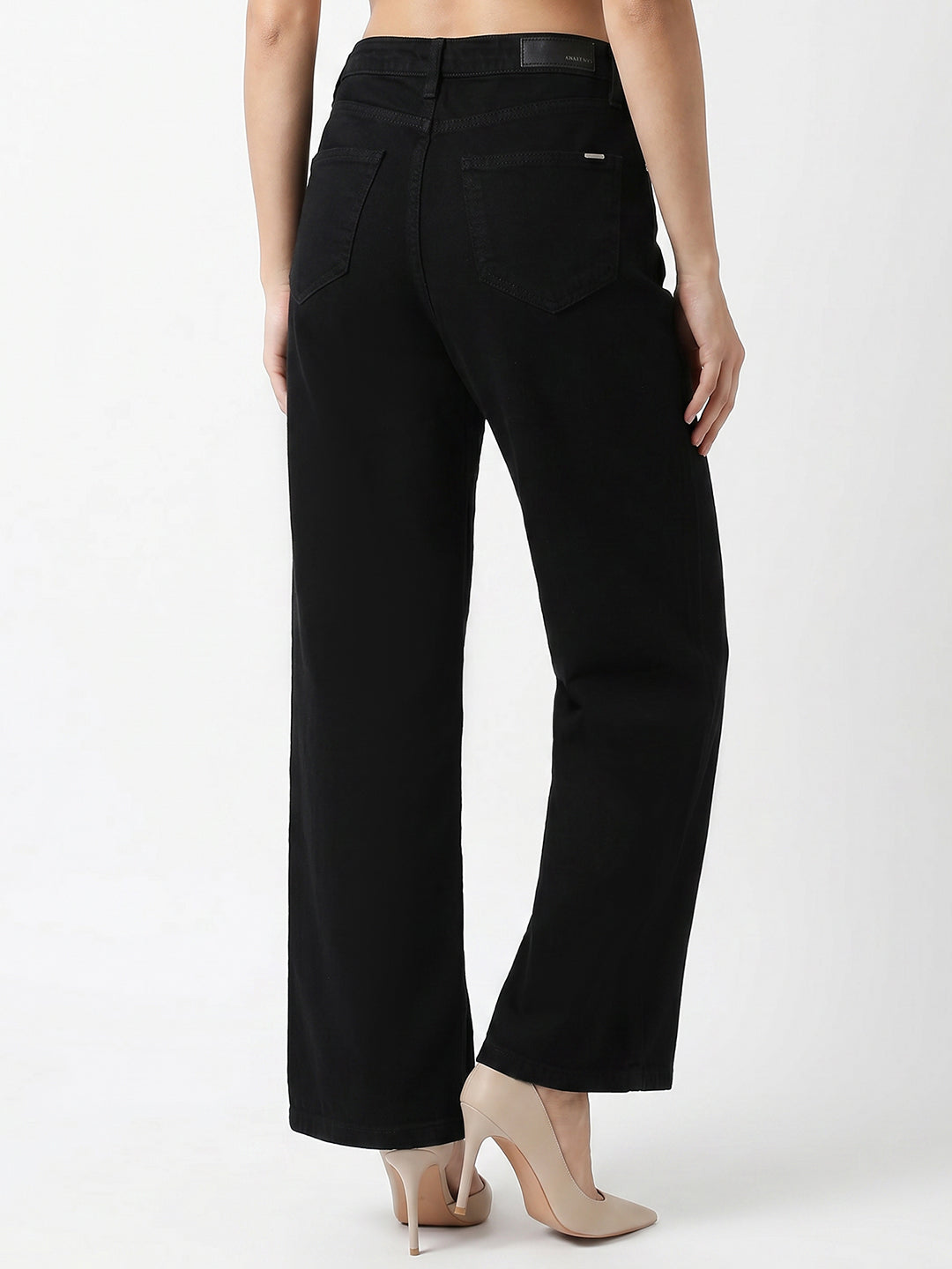 Women Black High-Rise Crop Wide Leg Jeans