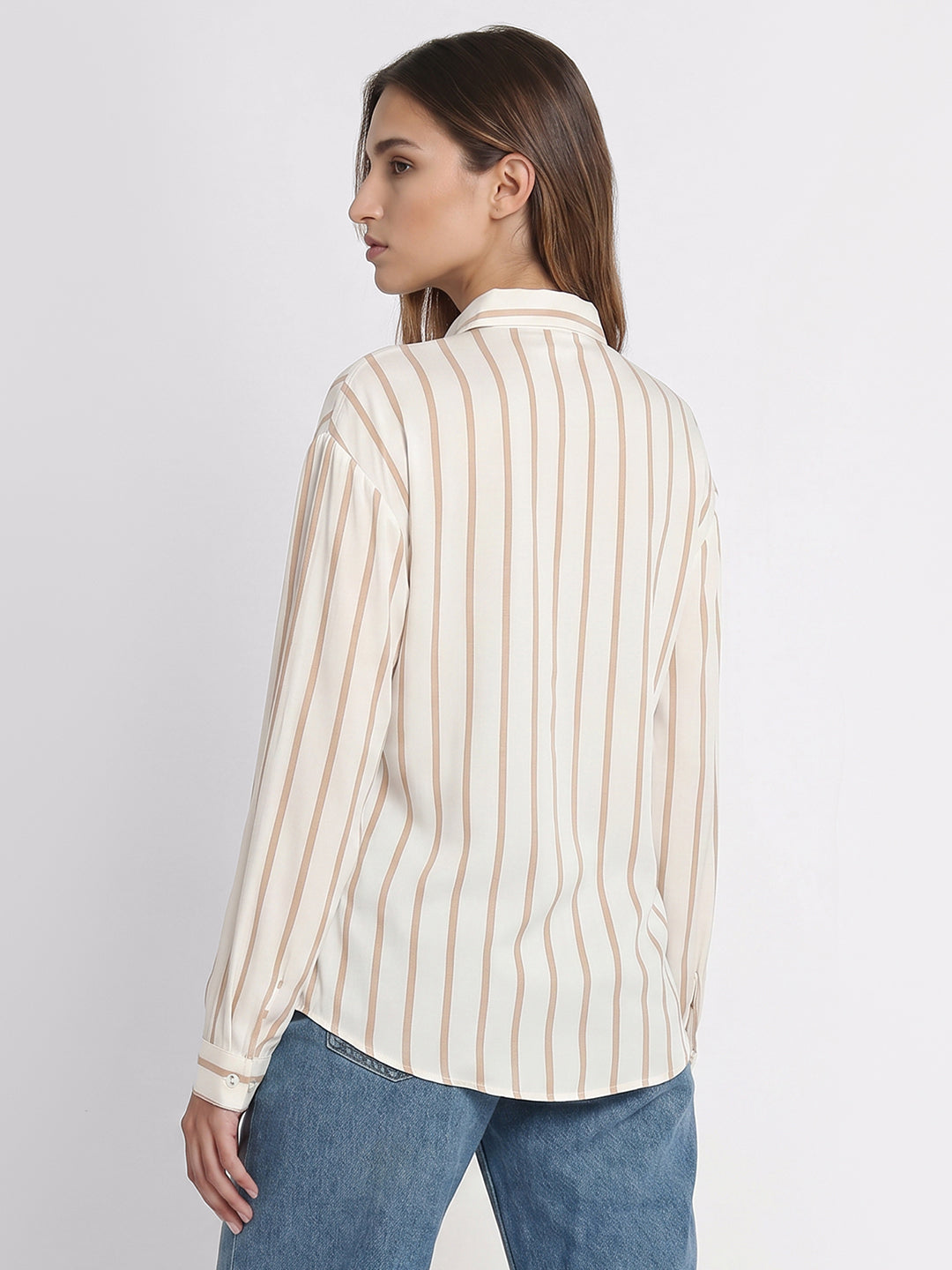 Women White/Beige Striped Shirt