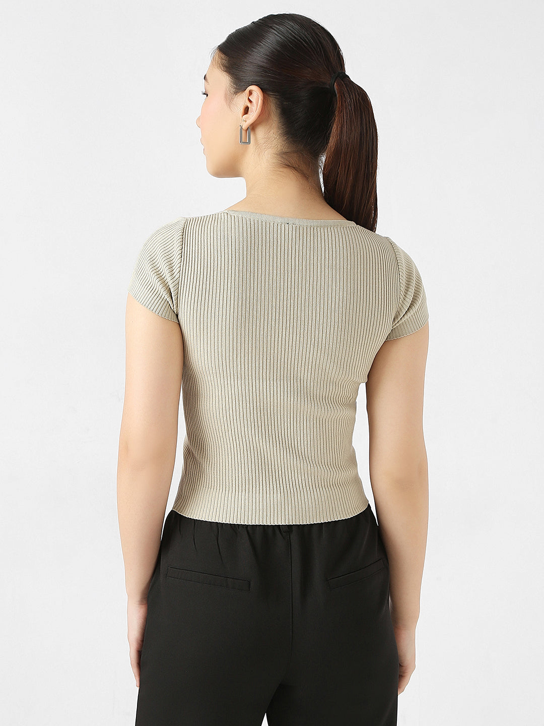 Women Ribbed Flat Knit Top