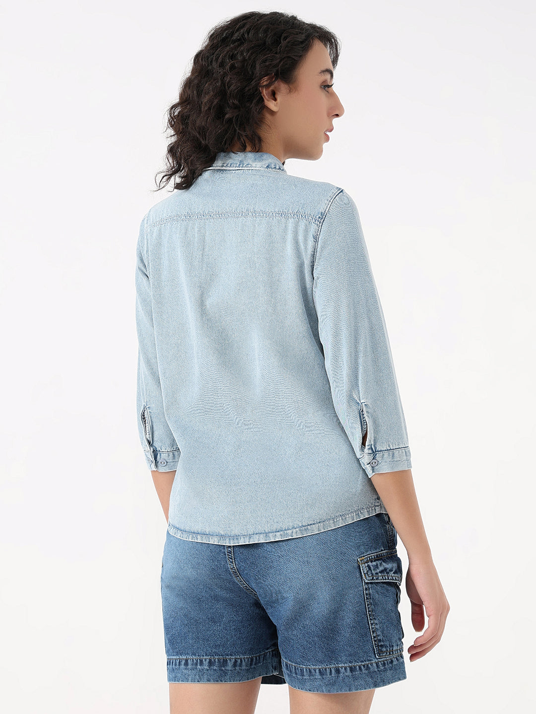 Women Light Blue Slim Denim Shirt