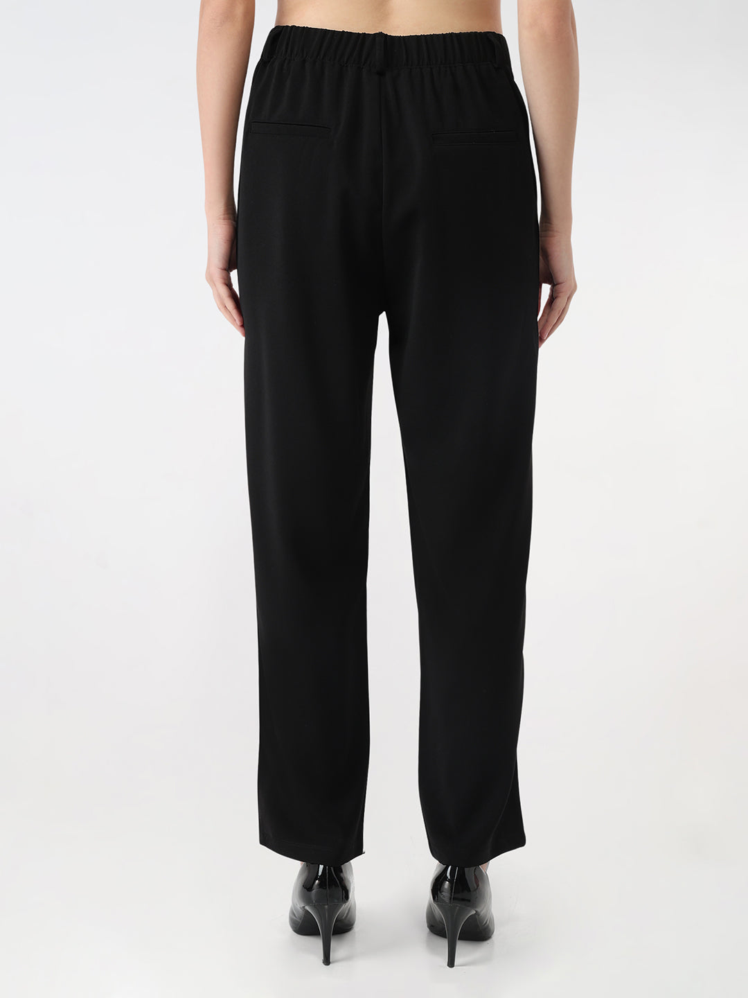 Women Black Loose Straight Fit Korean Pants