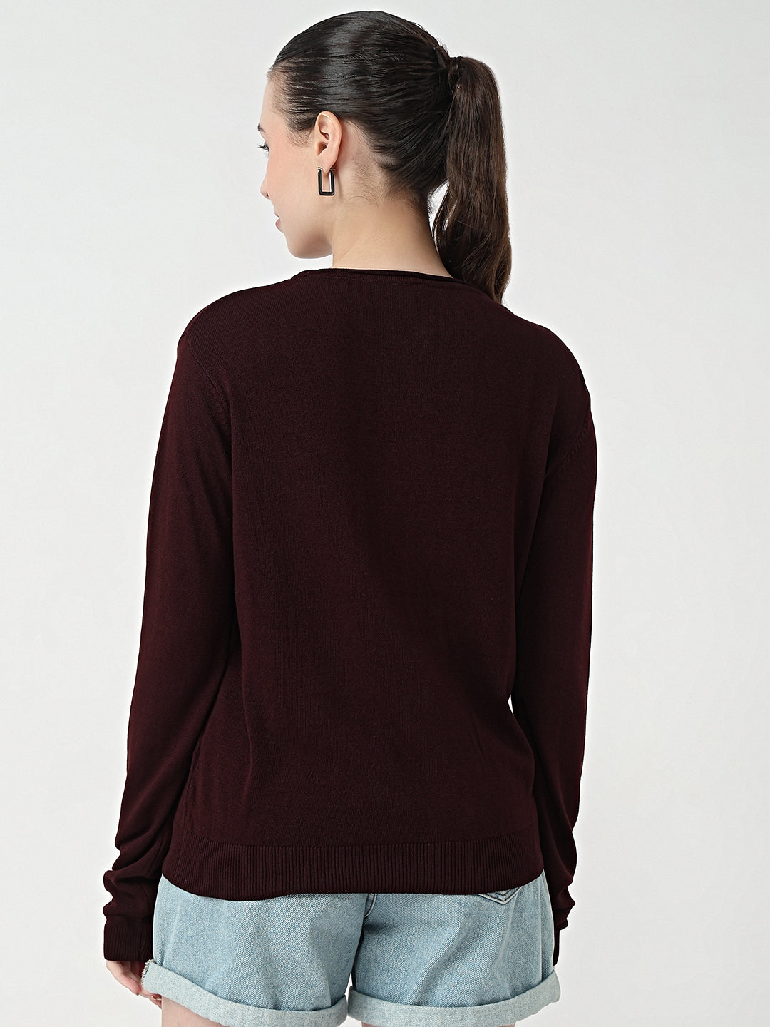 Women Wine Slim Fit Flat Knit