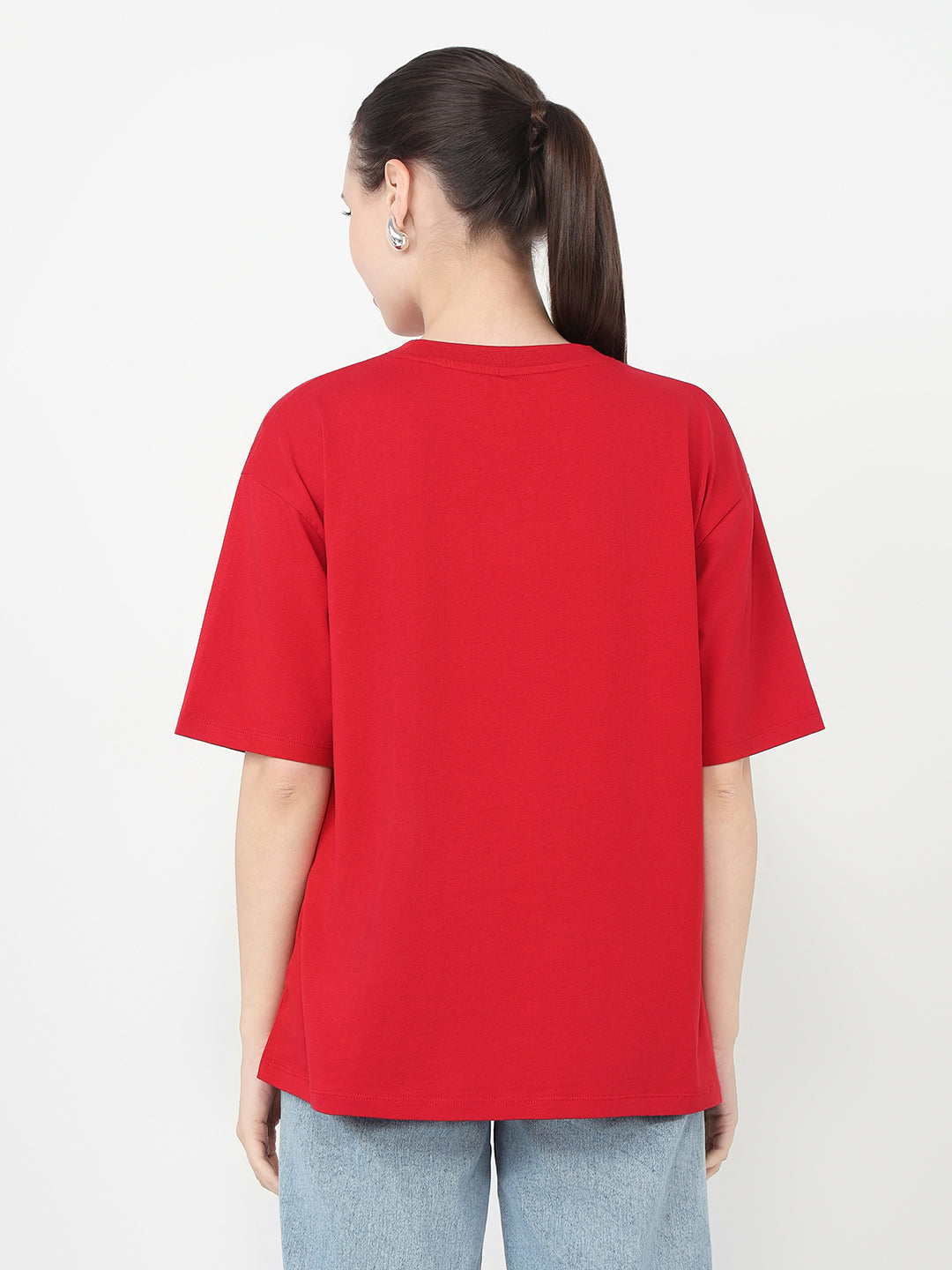 Women Red Slim Fit Oversized T-Shirt