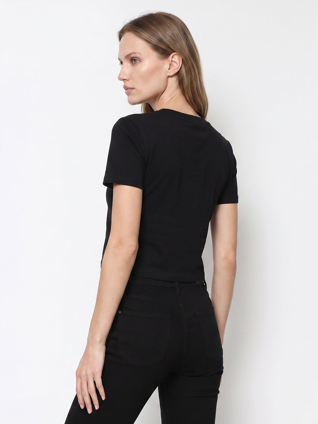 Women Black Crop Neo Tees