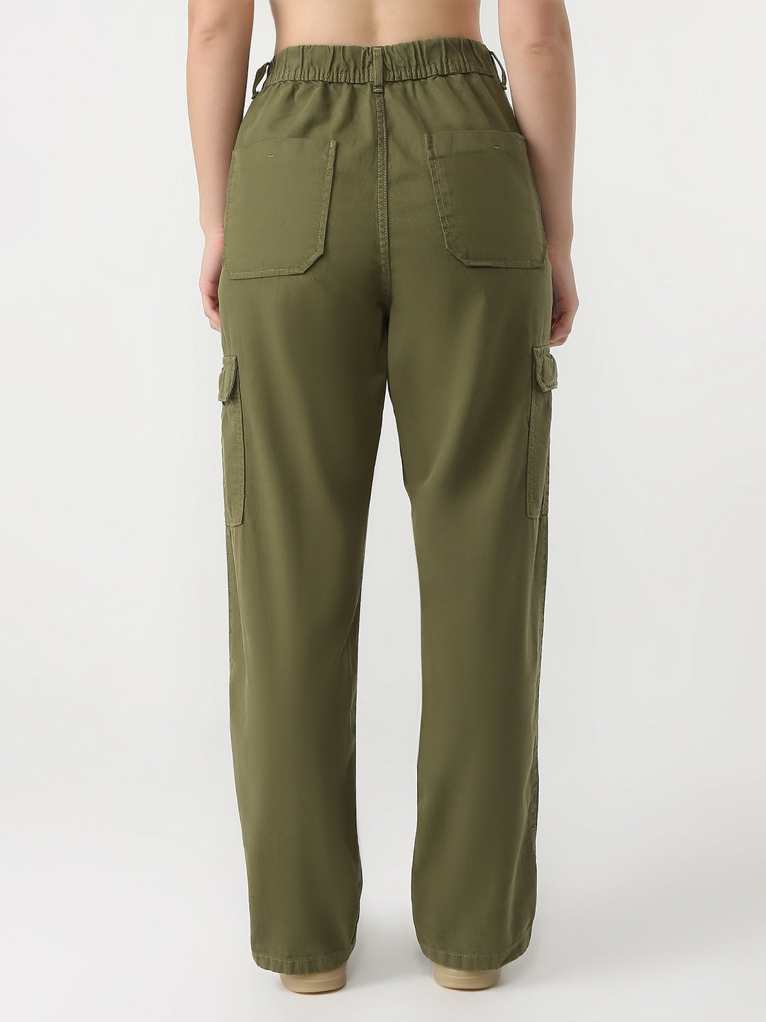 Women Olive High-Rise Cargo