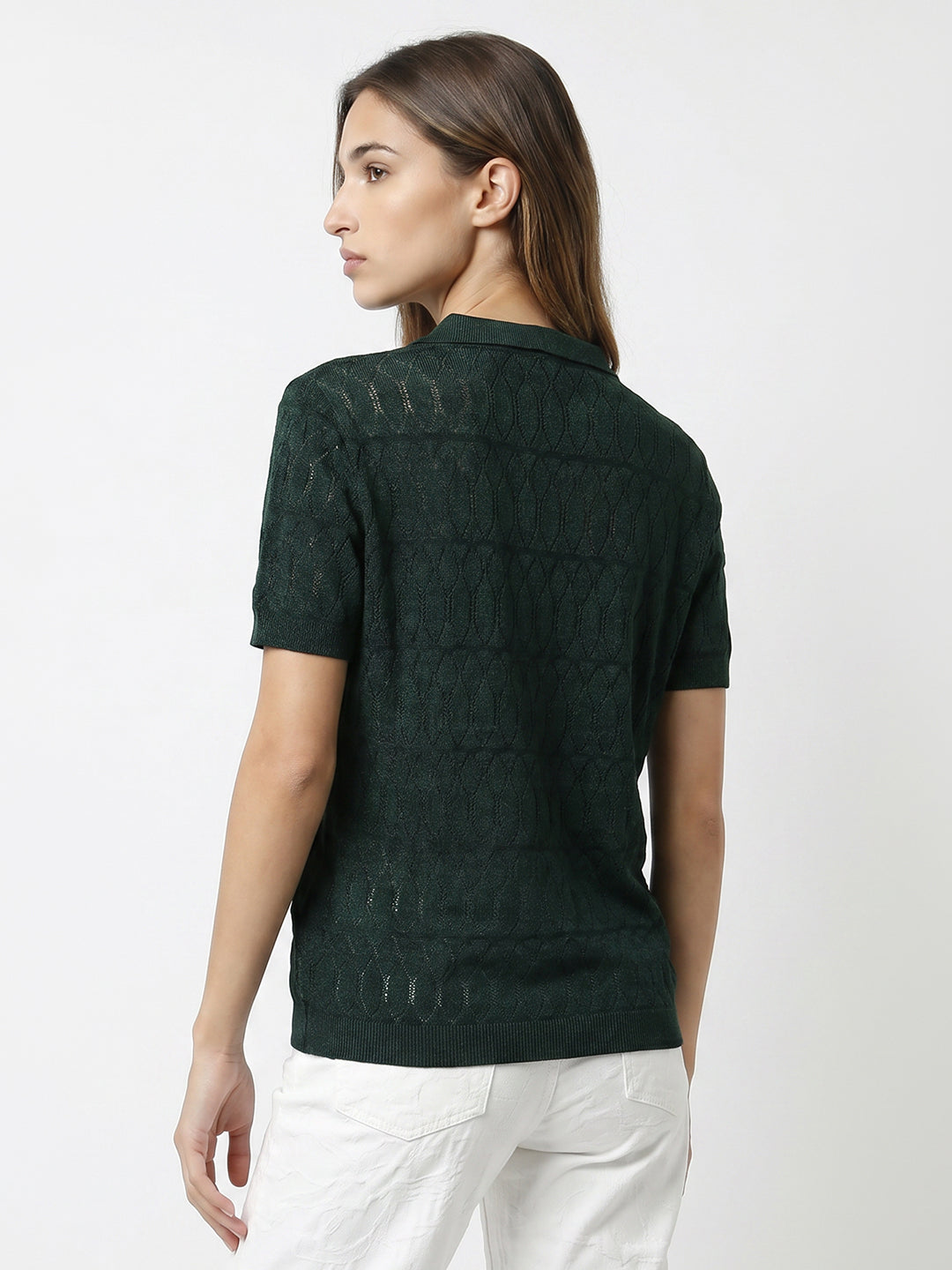 Women Bottle Green Ponitelle Top