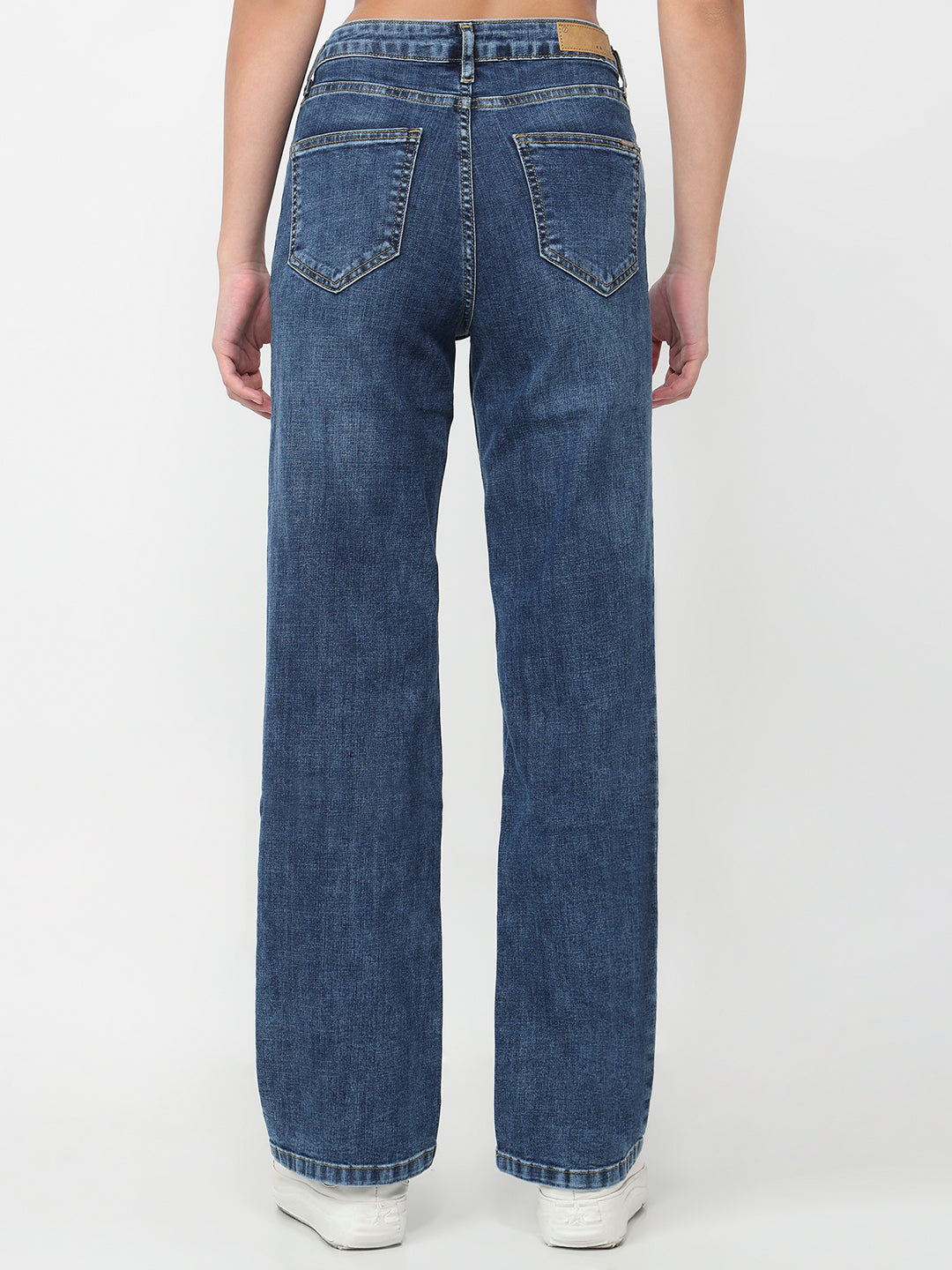 Women Blue High-Rise Crop Wide Leg Jeans