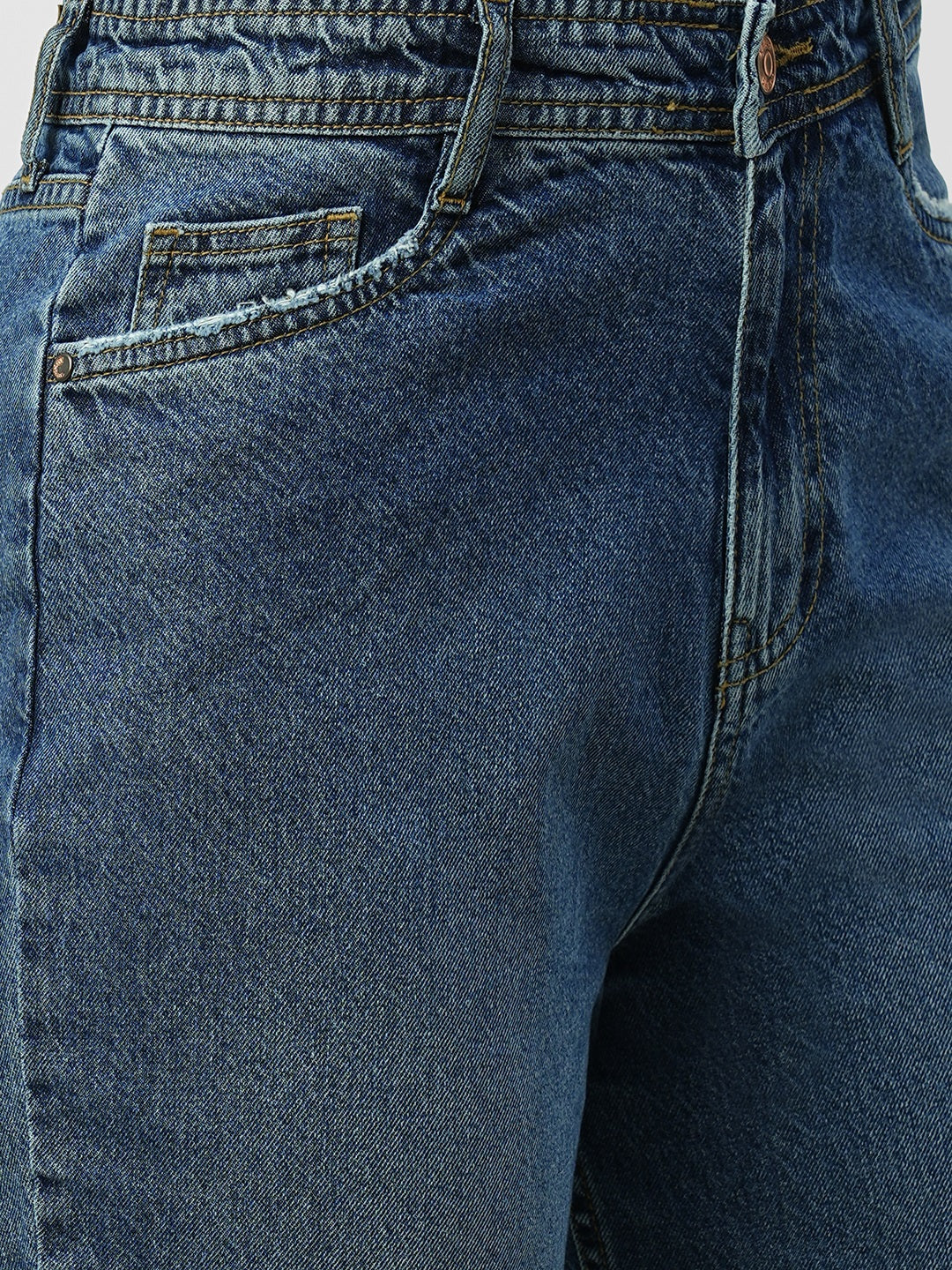 Women Dark Blue High-Rise Loose Straight Jeans