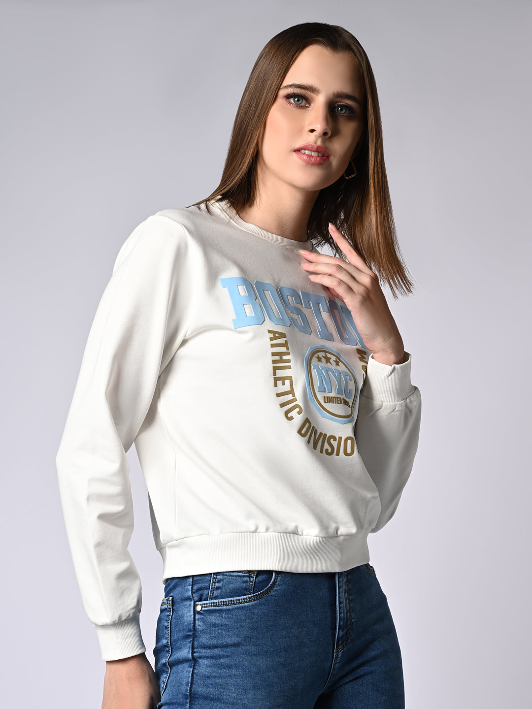 Women Off White Slim Fit Sweatshirt