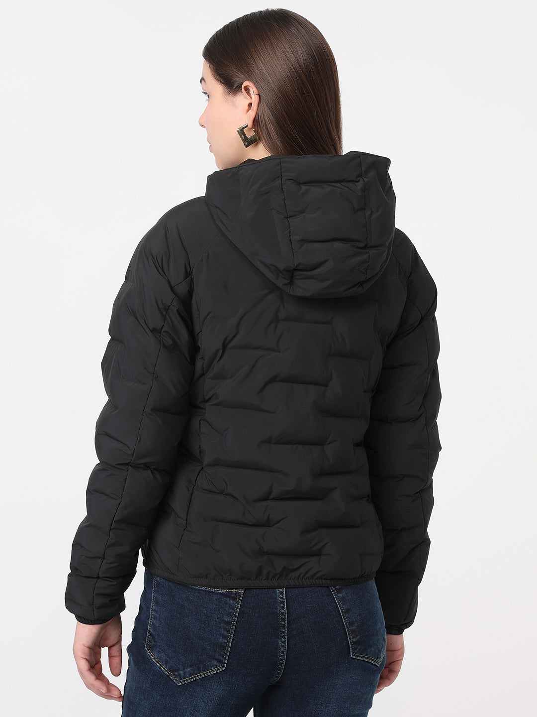 Women Black Slim Fit Winter Jacket