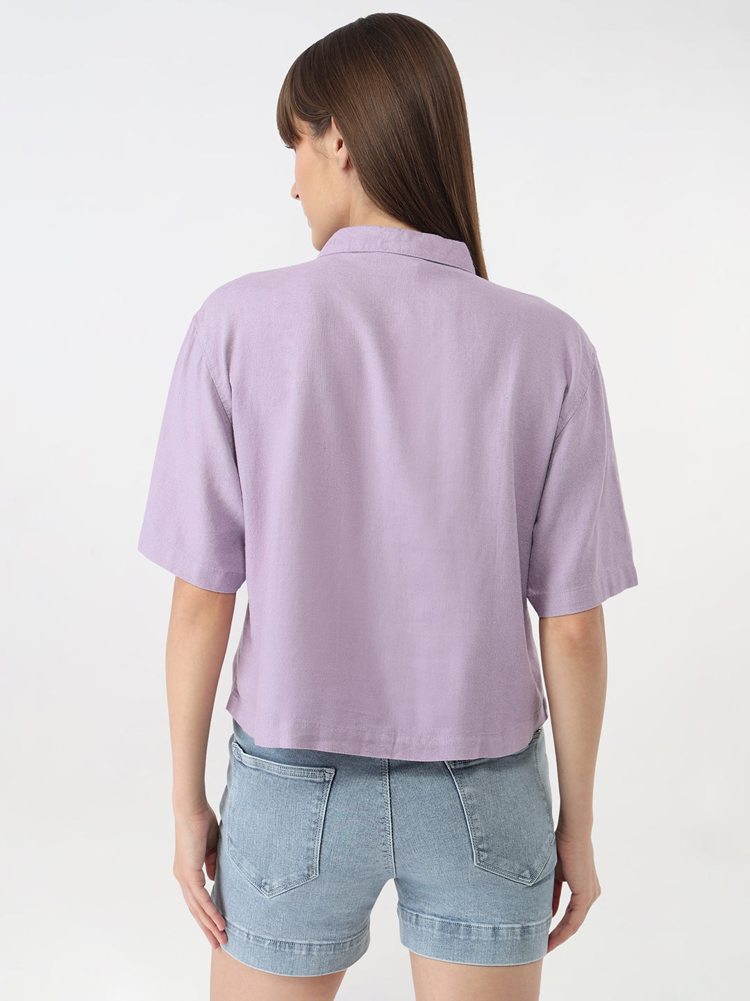 Women Lilac Slim Crop Shirt