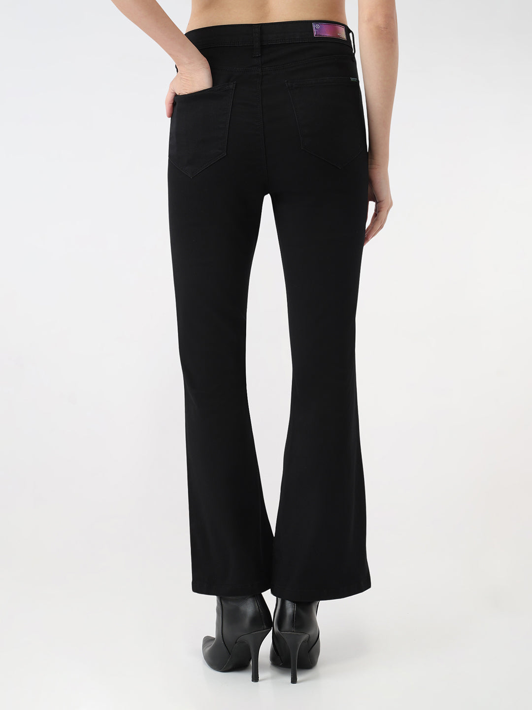 Women Black Mini Flare Jeans